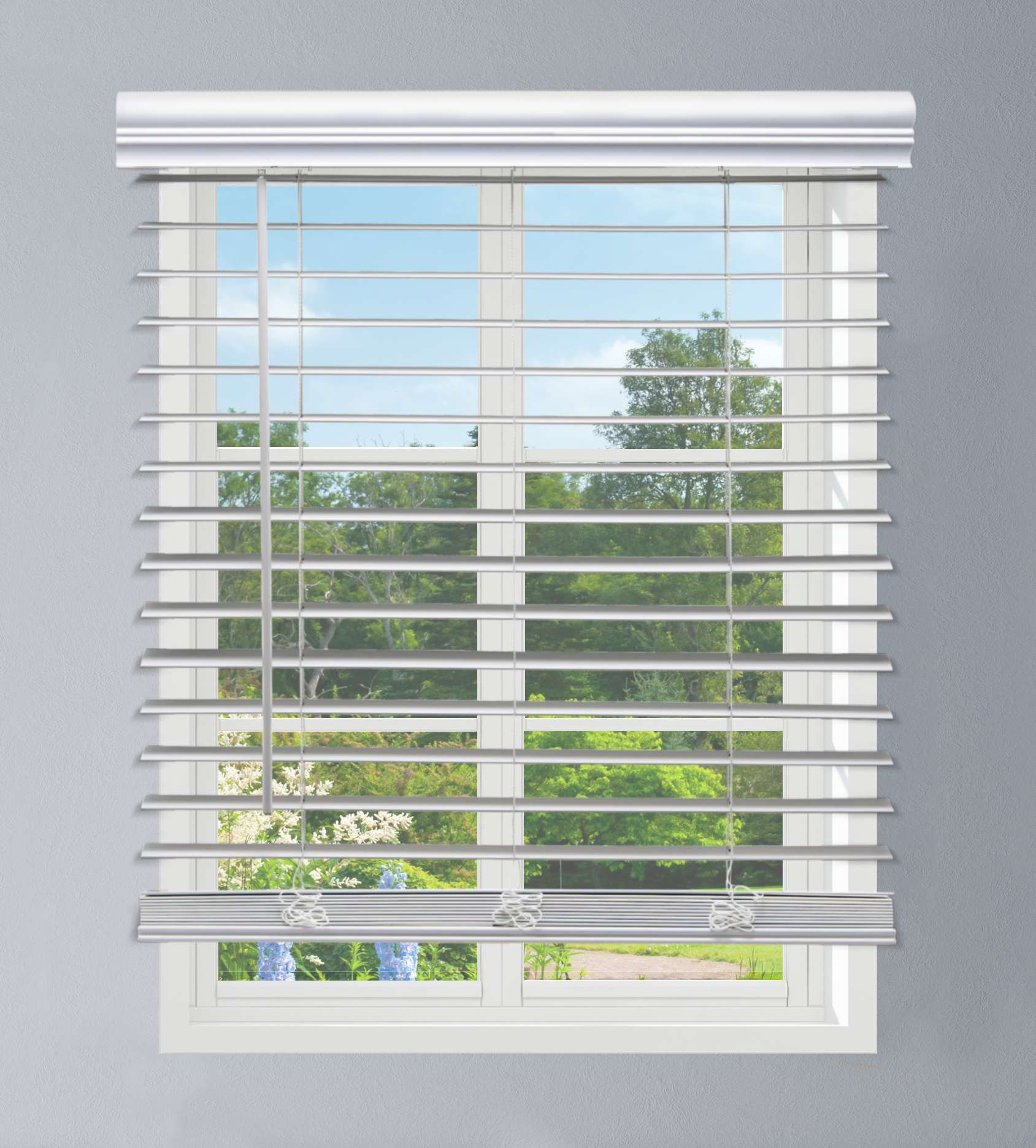 Linen Avenue Cordless Faux Wood Blind White, Outside Mount