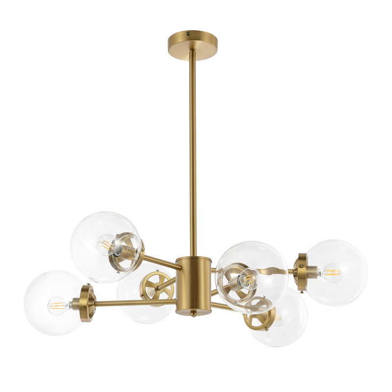 Dilley 6 - Light Dimmable Sputnik Modern Linear Chandelier, Gold, Transparent