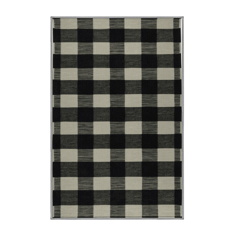 Machine Washable Checkered Gray Area Rug