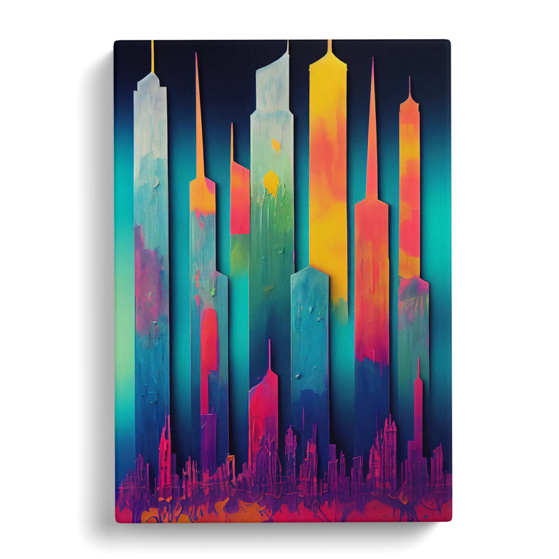 Colourful City Skyline No.3 - Painting, No Matte, 50cm H x 35cm W x 3cm D, Wrapped Canvas