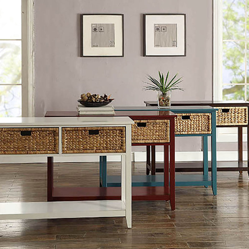 Console élégante bleu sarcelle avec espace de rangement pratique - 2 tiroirs et tablette inférieure avec pieds en bois massif pour le salon