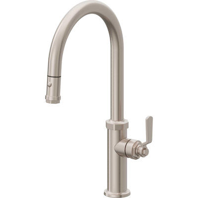 Pull-Down Kitchen Faucet With Button Sprayer - High Arc Spout