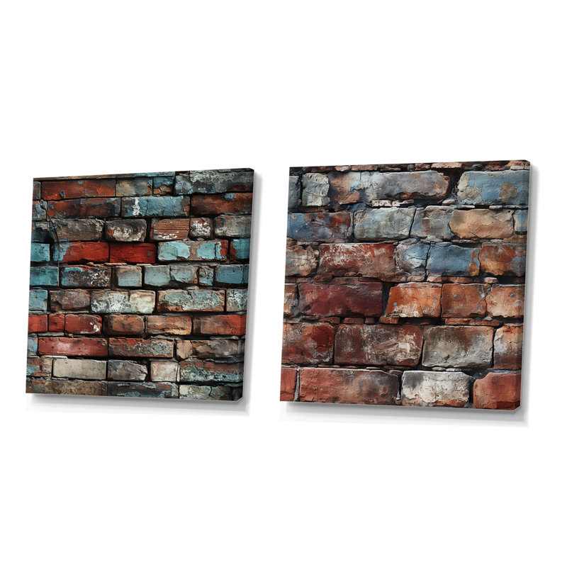 Brick Wall Elegance II - ensemble de 2 décorations murales en brique, Toile tendue, H 16 po x l 33 po x P 1 po