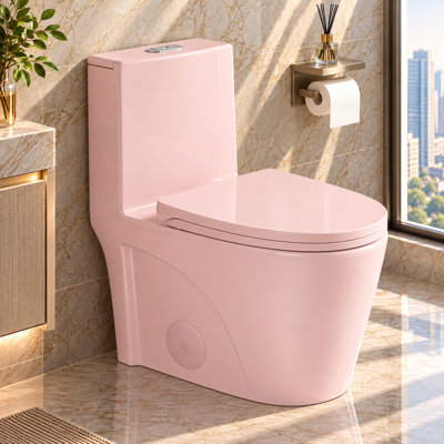 Toilette monobloc allongée à double chasse d'eau (1,1/1,6 GPF) avec abattant à fermeture ralentie, hauteur 43 cm (17 po) conforme aux normes ADA, rose