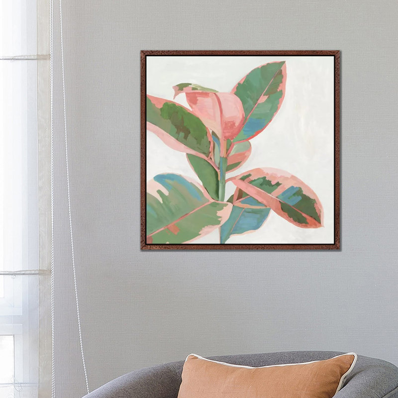 Pink Ficus I by Asia Jensen - Painting on Canvas, Classic Brown Wood Framed, 66.04cm H x 66.04cm W x 3.81cm D