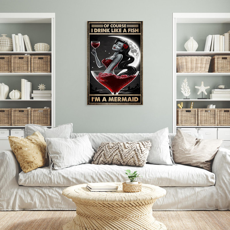 Impression sur toile, «Bascombe I Drink Like A Fish I'm A Mermaid», L 11 po x H 14 po x P 1,25 po