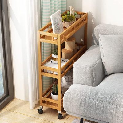 Bamboo 3-Tier Shelf with Wheel– Mobile Kitchen and Storage Organizer