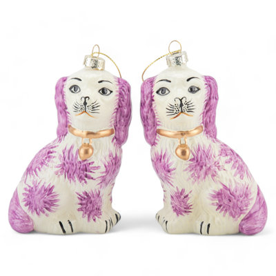 Pair of Pink Staffordshire Dogs Glass Ornament