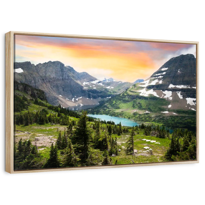 Glacier National Park View, Floating Frame Natural Wood, 31" X 21"