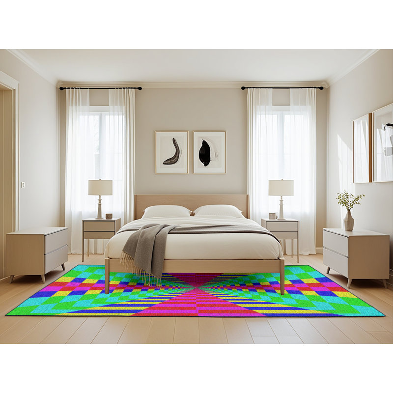 Tapis rouge/vert/bleu tissé à la machine, Rectangle 5 pi x 8 pi