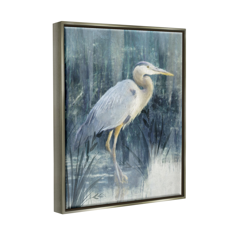 «Egret River Reeds», art mural sur toile flottante par Nina Blue, H 21 po x l 17 po x P 1,7 po, Cadre flottant gris lustré