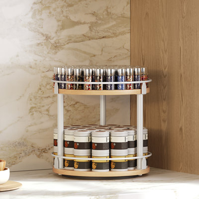 Lazy Susan Organizer, Rotating Spice Rack, 2 Tier Spice Turntable Organizer for Kitchen Countertop and Cabinet