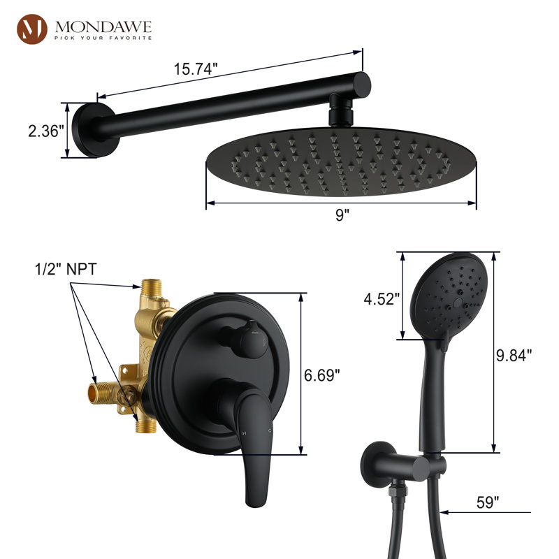 Robinet de douche mural avec valve brute