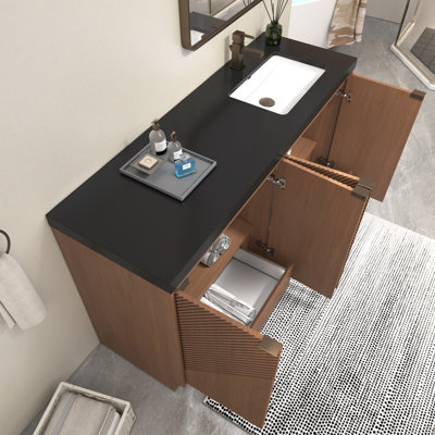 Monterey 59" Freestanding Bathroom Vanity + Reinforced Black Acrylic Right Sink