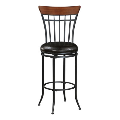 Chaise pivotante en métal noir, revêtement en similicuir brun, H 22 po x 23,5 po et 45 po, capacité de poids de 250 lb, chaise de bar à hauteur de cadre de bar avec fonctionnalité, siège, surface
