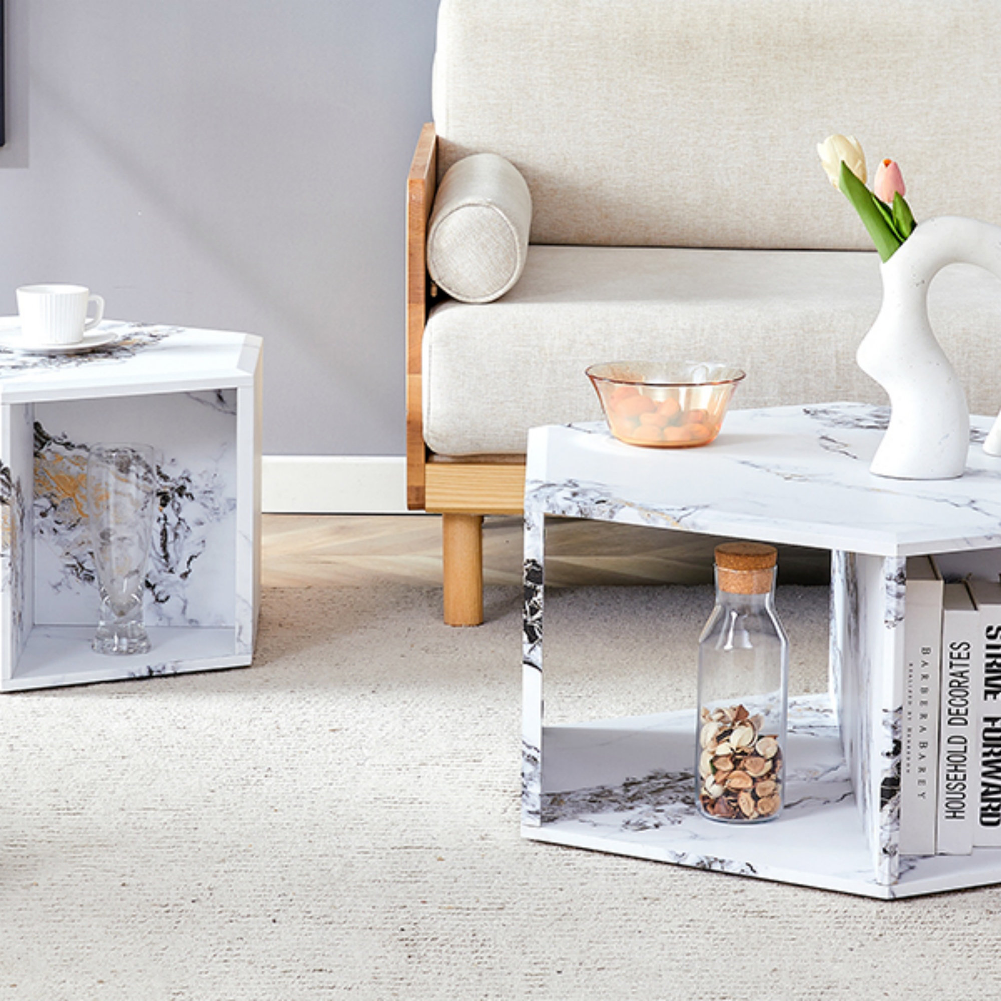 CHENGGUHENGXIN Minimalist Patterns Hexagonal Coffee Table Set.Hexagonal ...