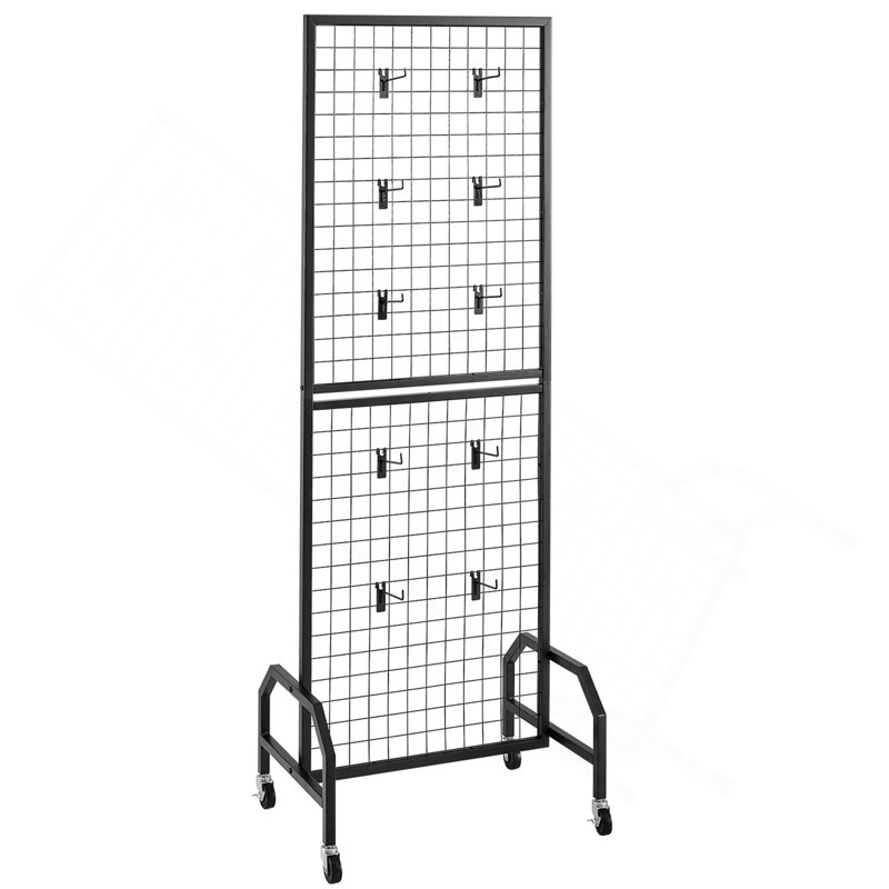 Présentoir mural grillagé 1,9 x 5,4 pi Grid avec roues et 10 crochets