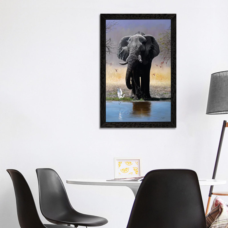Elephant, Egret & Carmines by Pip McGarry - Print on Canvas, 101.6 cm H x 66.04 cm W, Black Framed