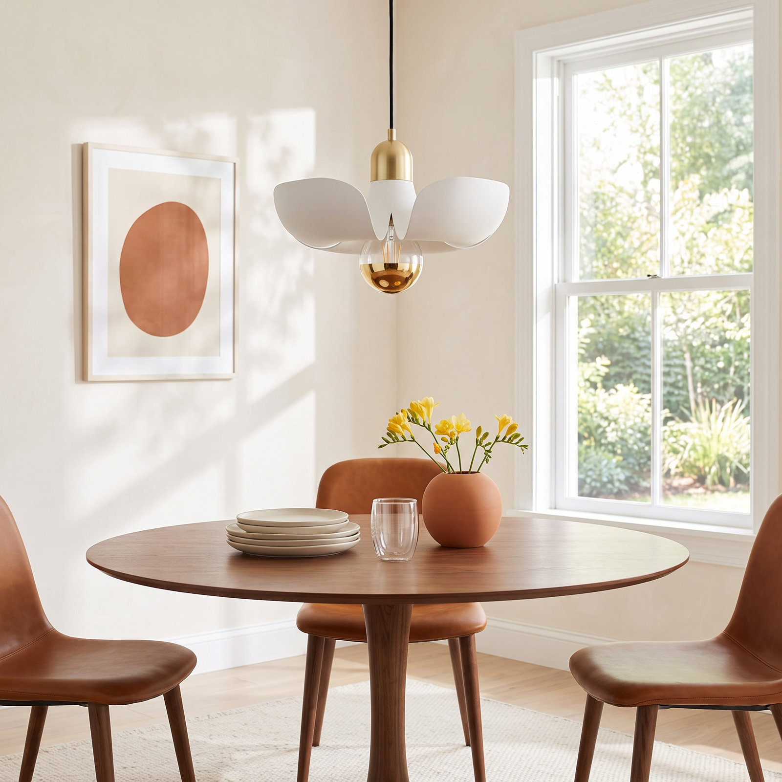 Miruna Single Light Dimmable Pendant, Satin Brass/White