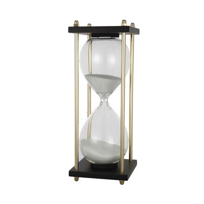 White Glass and Metal Hourglass Timer with Stand - 30 Minute Sand Clock Decor
