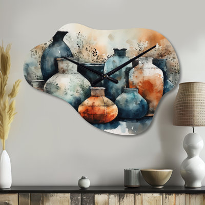 Horloge murale Ghaisas artisanale bleue et orange Boho Pottery II - Boho Pottery