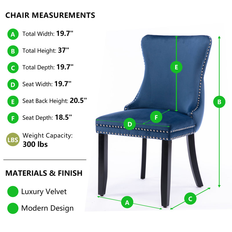 Blue Velvet Upholstered Dining Chairs with Nailhead Trim, Set of 6
