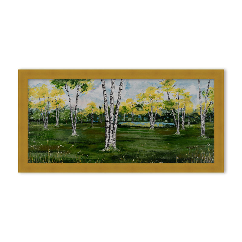 Nature Inspired "Summer Birchscape" Canvas Wall Art By , 24" H x 48" W, Framed Print, Beige