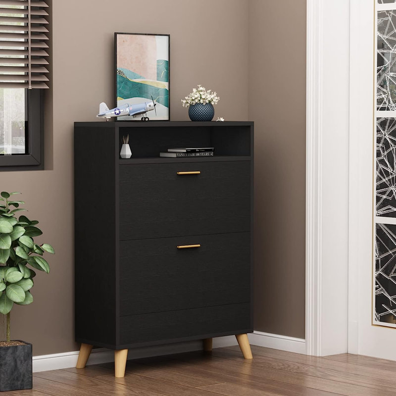 Esed 16 Pair Shoe Storage Cabinet, Black