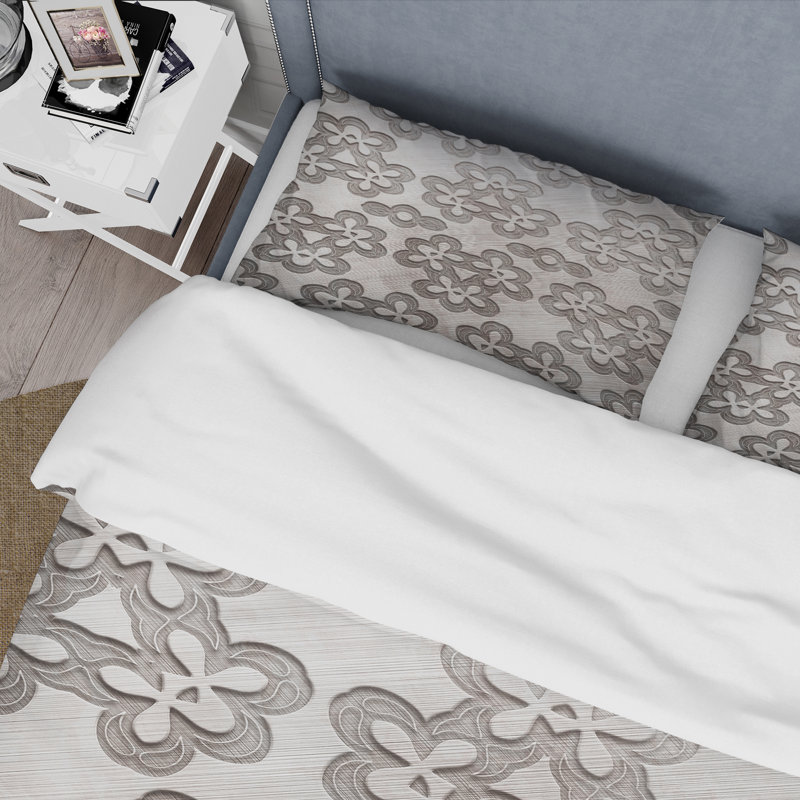 Fleurs d'ornement grises - Ensemble de housse de couette moderne - Microfibre de polyester