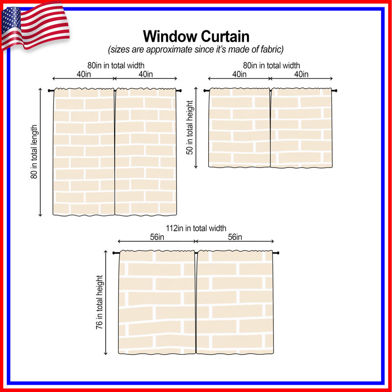 Rideaux de fenêtre muraux beige brique voilage et obscurcissement de brique - 2 panneaux, 112in x 76in - 2 panels, Sheer