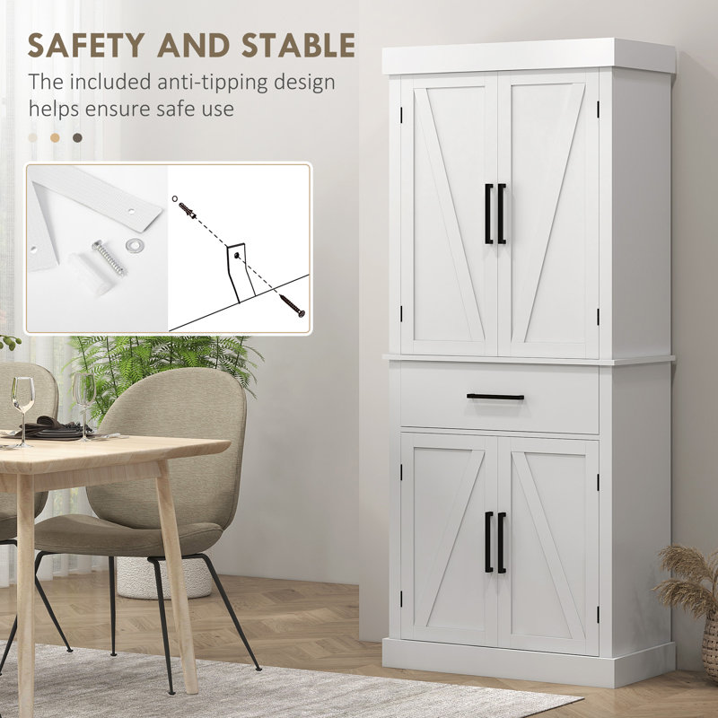 White Farmhouse Freestanding Kitchen Pantry Cabinet with Barn Doors
