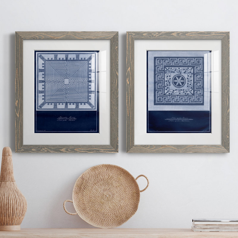 Indigo Tile I - 2 pièces, Papier encadré blanc, H 20 po x l 17 po x P 1 po