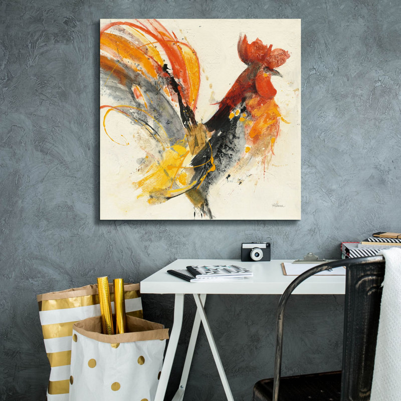 «Festive Rooster 1» par Albena Hristova, art mural sur toile, H 26 po x l 26 po x P 1,5 po