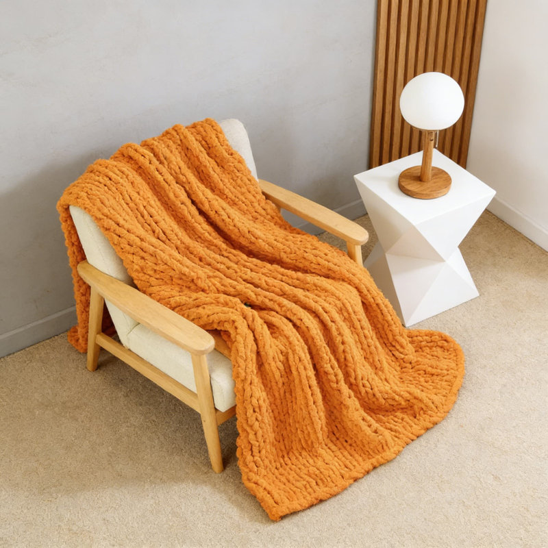 Jeté Chunky Knit Chenille, L 63 po x l 51 po, Orange