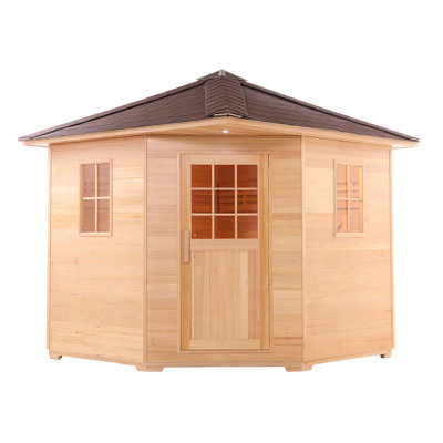 Canadian Red Cedar Wet Dry Outdoor Sauna with Asphalt Roof - 8 kW UL Certified Heater - 8 Person