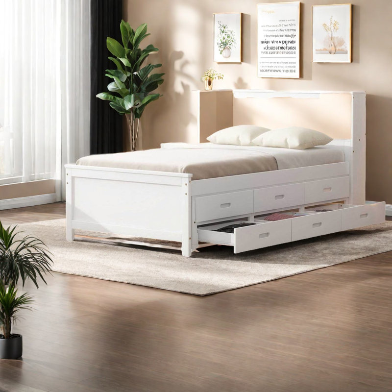 Lits simples modernes en bois avec rangement, USB et lit gigogne