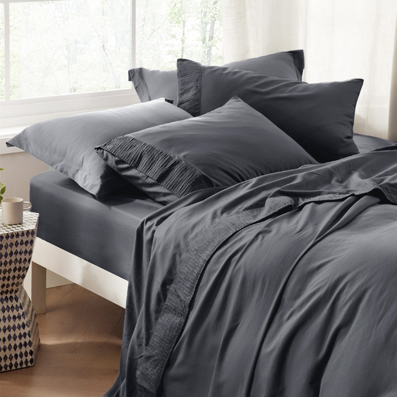 Ensemble de draps en microfibre de polyester pour literie Hotel Luxury, gris, Grand lit 