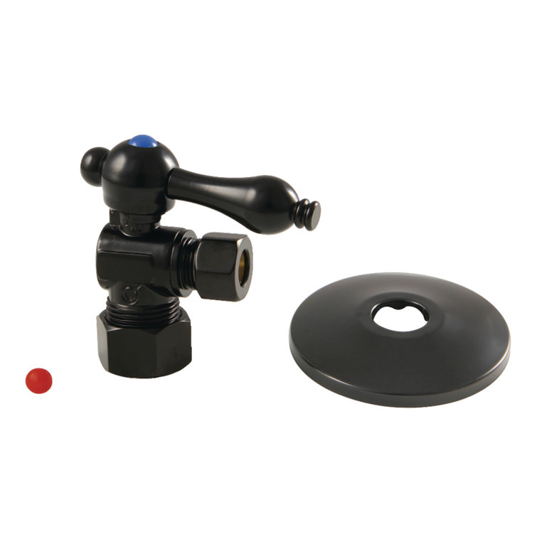 Kingston Brass Vintage 5/8-Inch OD Comp x 3/8-Inch OD Comp Quarter-Turn Angle Stop Valve with Flange
