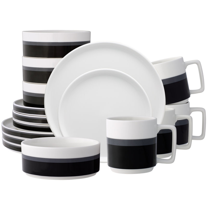 Service de table 16 pièces Noritake ColorStax Stripe, service pour 4, Noir