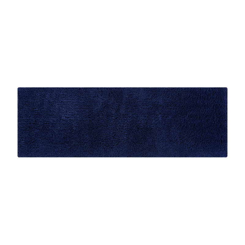 Micro 100% Polyester Solid Pattern Tufted Machine Washable Bathroom Rug, 20" x 60" Runner, Navy