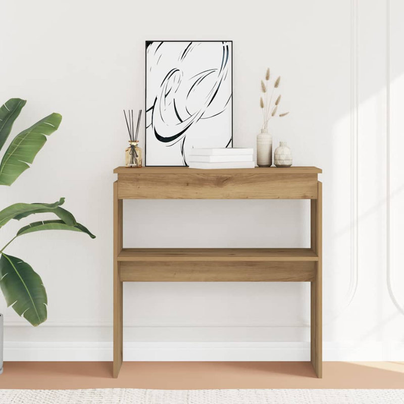 Console avec rangement compact en bois d'ingénierie, H 31,5 po x l 40,2 po x P 11,8 po, Chêne fumé