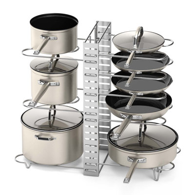 Pot Rack Organizer With 3 DIY Methods, Pot And Pan Lid Storage For Cabinet Kitchen, 8+ Pots And Pan Holder Pot Racks, Adjustable Pot And Pan Rack Lid Holder (Silver)
