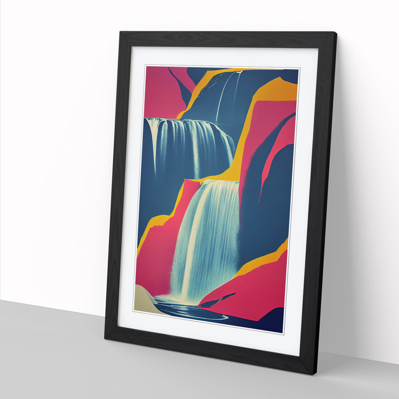 Colourful Waterfall - Single Picture Frame Print, 64cm H x 46cm W, Beige Framed