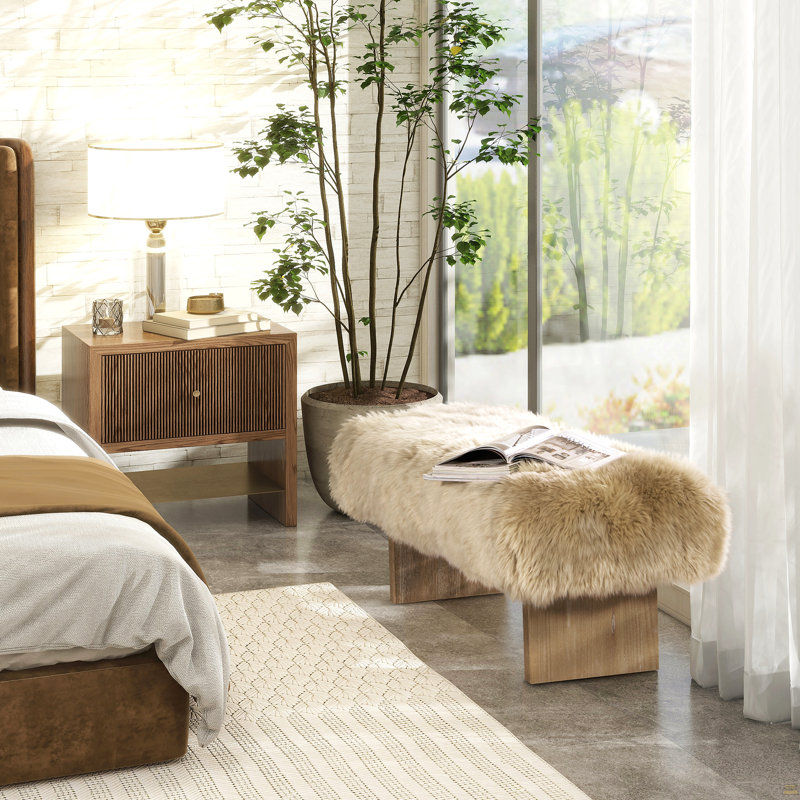 Banc d'appoint rectangulaire en fourrure de mouton Leda