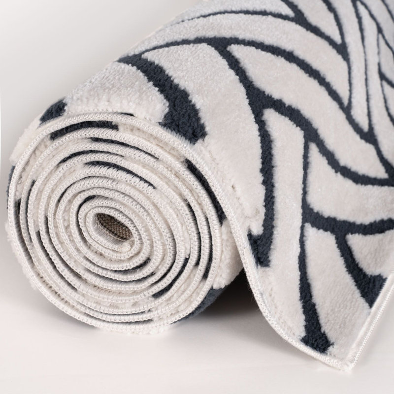 Loft Modern Chevron Living Room Area Rug and Runner Soft Pile, Navy/Ivory, Rectangle 120 x 170 cm