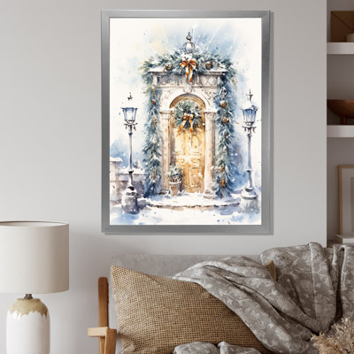 Porte de guirlande de Noël en hiver 2 - art mural de ferme