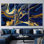 Art mural en verre bleu marine et marbre doré: toile imprimée, toile tendue 3P