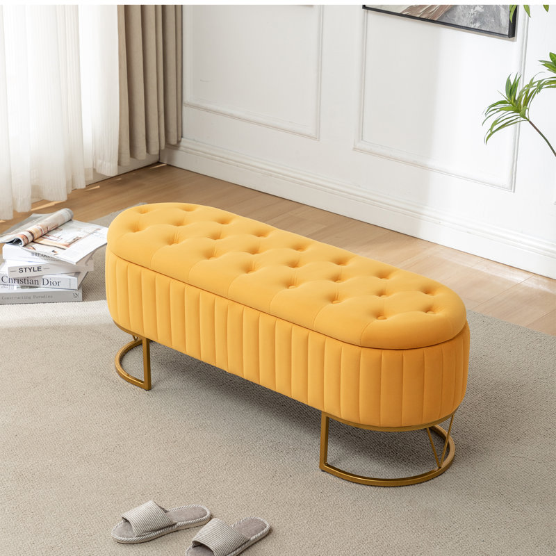 Katashia  Upholstered Flip Top Storage Bench, Mustard