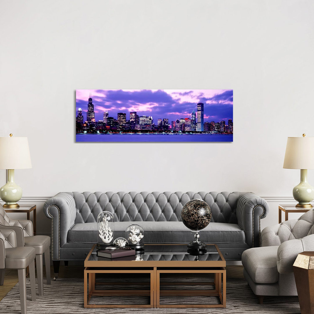 Sunset Chicago IL USA by Panoramic Images - Wrapped Canvas Panoramic Print