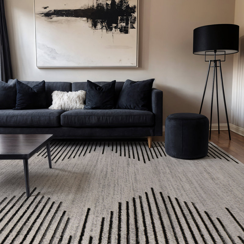 Tapis crème / noir Damarcus, Rectangle 5 pi x 7 pi, Cream